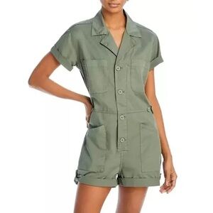 Pistola Green Collared Button-Up Romper